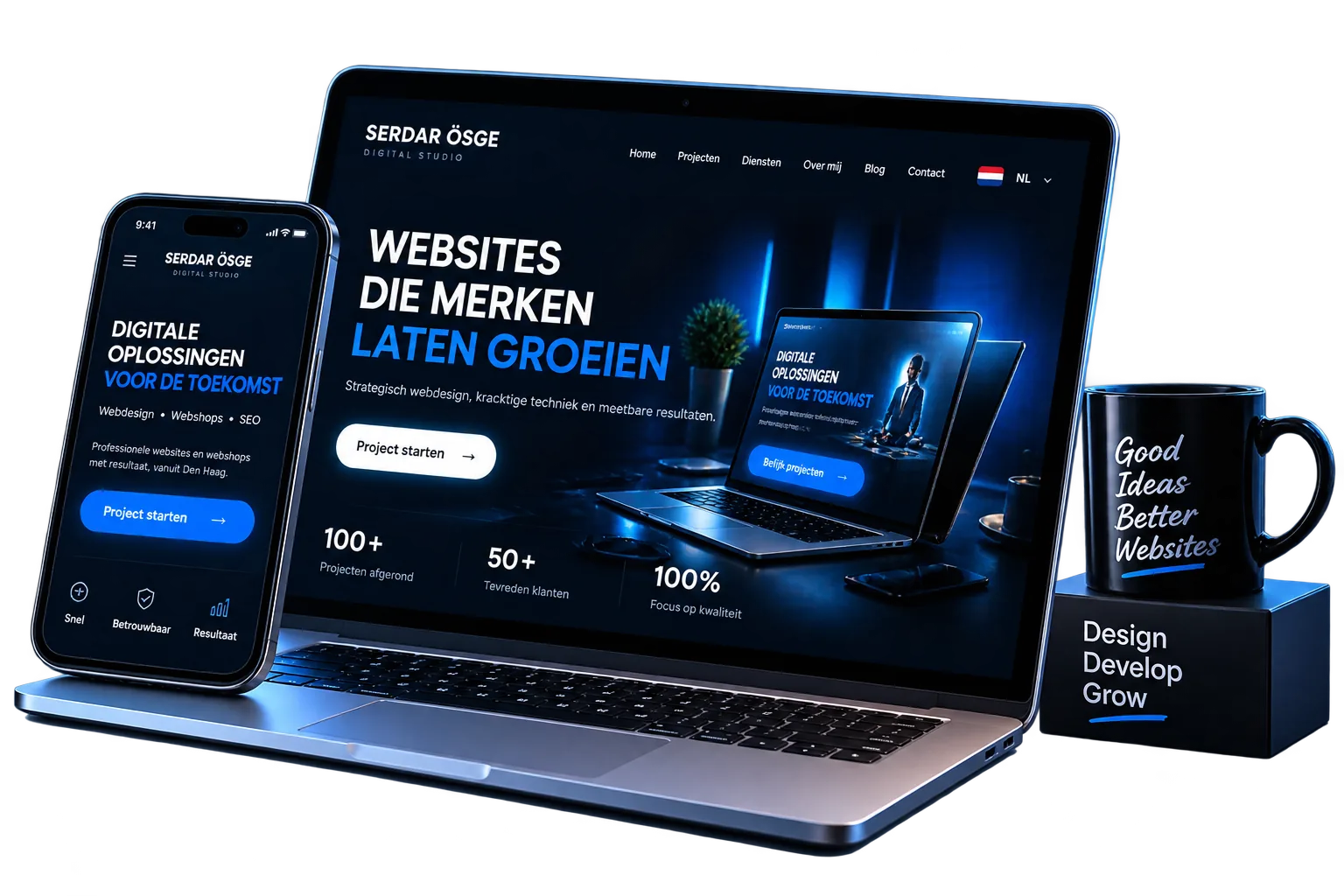 Serdar Ösge Digital Studio premium webdesign showcase met laptop en smartphone